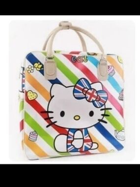 Hello Kitty Multicolor Striped Travel Bag - Cream Handles